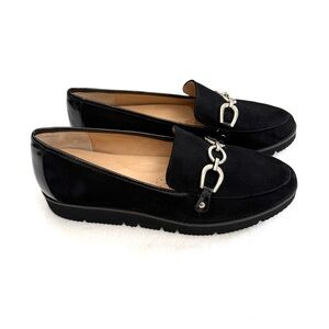 Alex Marie Women’s Black Canary Leather Platform Flats Chained Loafers Size 12M